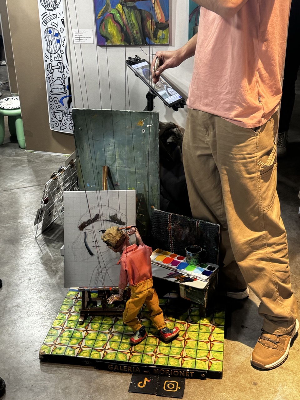 Marionette art piece at Pancakes & Booze